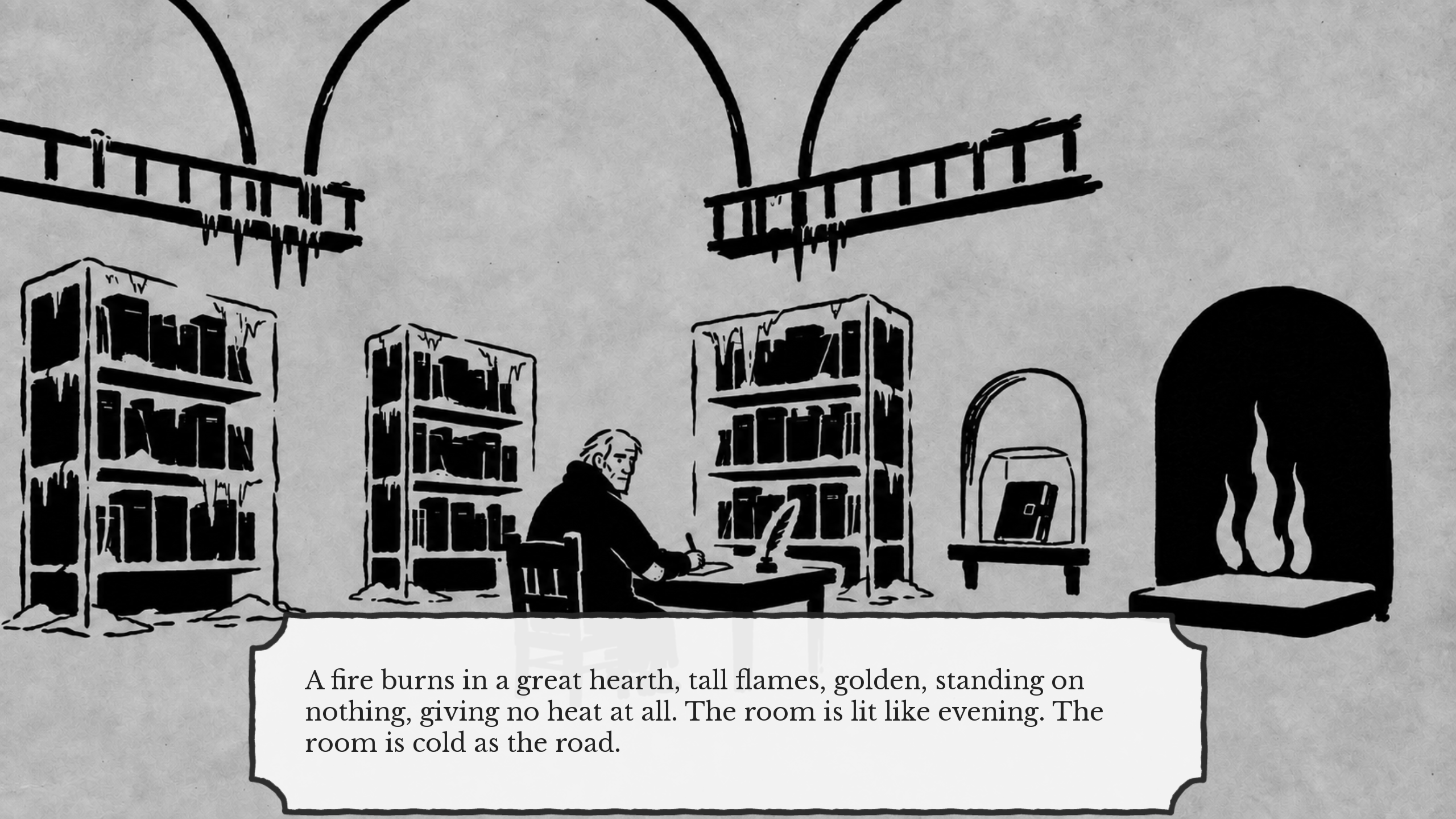 Malachar Duul-Asdaat at his desk in the frozen library, captured in Wintercry