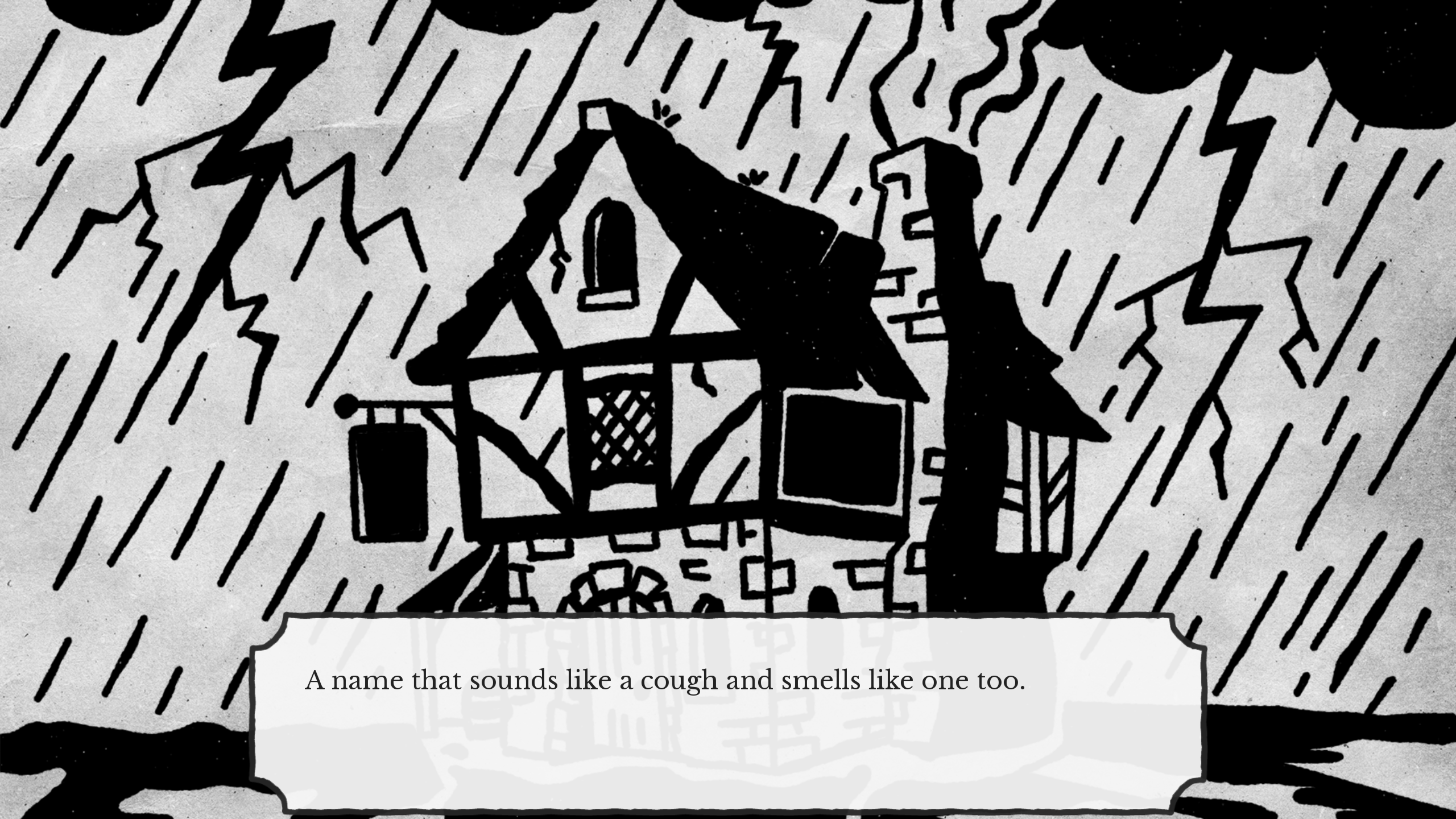 The Old Hack tavern beneath rain and lightning, captured in Wintercry