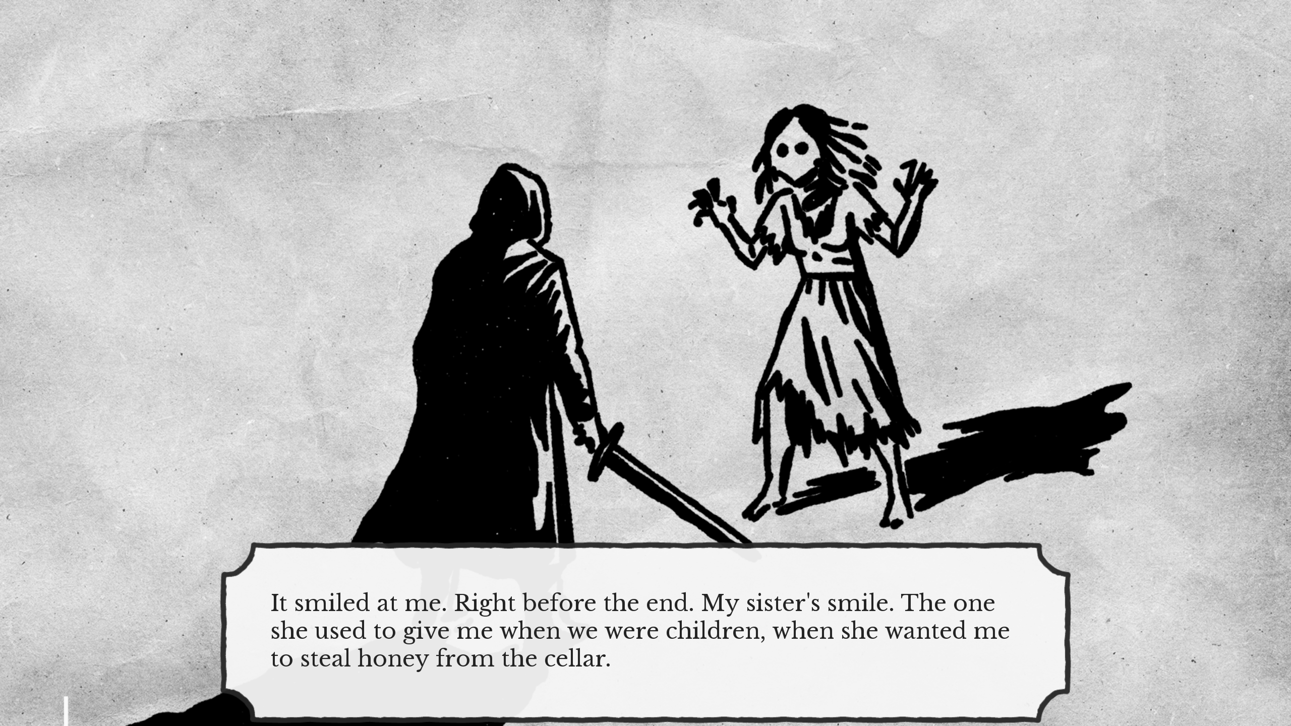 The wanderer facing a memory of his sister, captured in Wintercry
